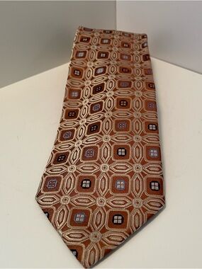 Vintage Peacock Handmade Pure Silk Mens Tie Geometric Square Brown Blue